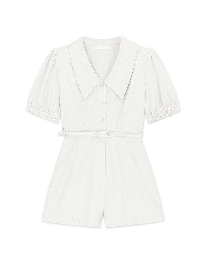 Vintage Wide Collar Detachable Shoulder Pads Jumpsuit (With Belt)