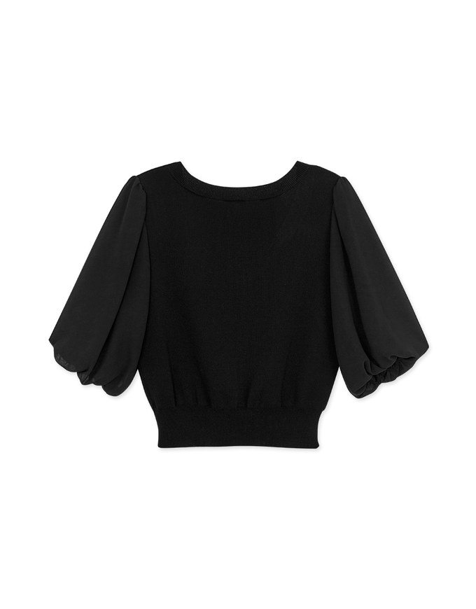 Elevated Detailing V-Neck Splice Puff Sleeve Crop Top