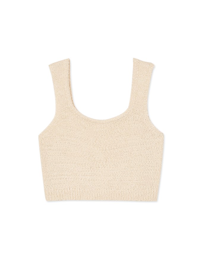 Crinkled Embossed U-Neck Crop Knit Tank Top