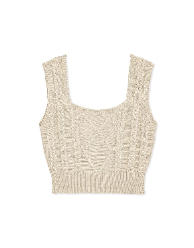 Enhanced Square Neck Textured Crop Knit Tank Top