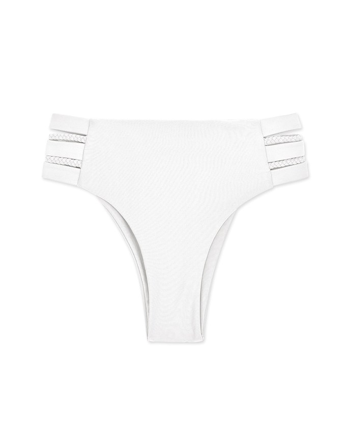 High Waisted Side Wide Strap Weave Bikini Bottom