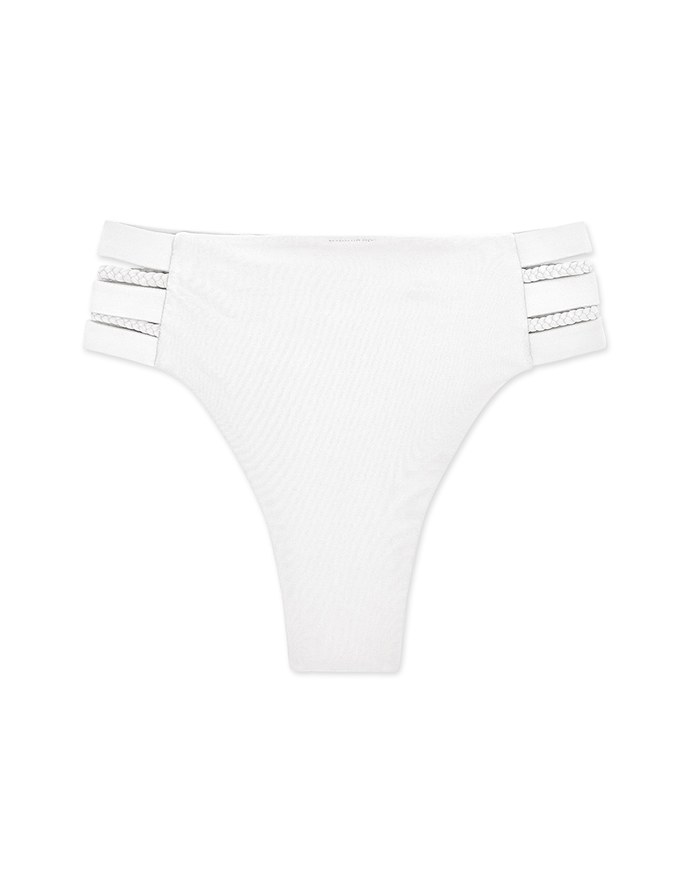 High Waisted Side Wide Strap Weave Bikini Bottom