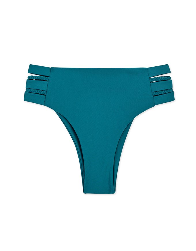 High Waisted Side Wide Strap Weave Bikini Bottom