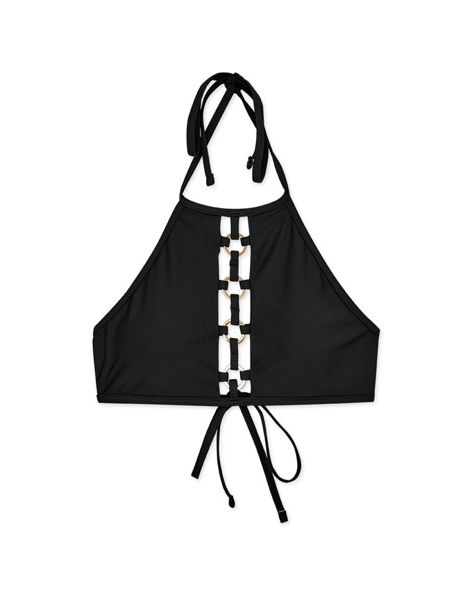 【PUSH UP】Hollow Metal Ring Accessories Halter Push Up Bikini Top