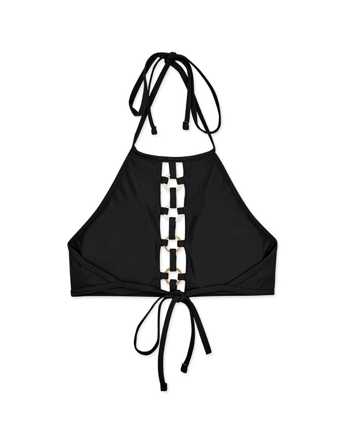 【PUSH UP】Hollow Metal Ring Accessories Halter Push Up Bikini Top