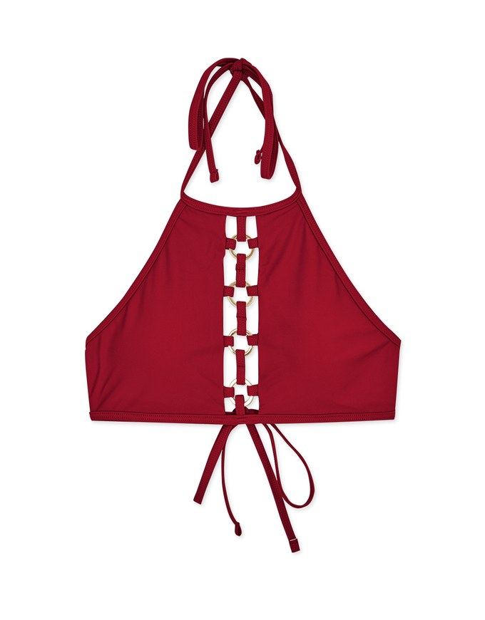 【PUSH UP】Hollow Metal Ring Accessories Halter Push Up Bikini Top