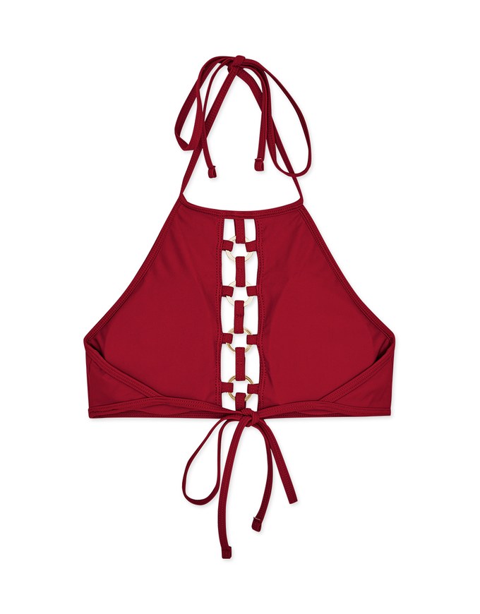 【PUSH UP】Hollow Metal Ring Accessories Halter Push Up Bikini Top