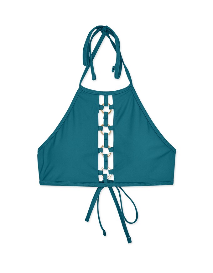 【PUSH UP】Hollow Metal Ring Accessories Halter Push Up Bikini Top