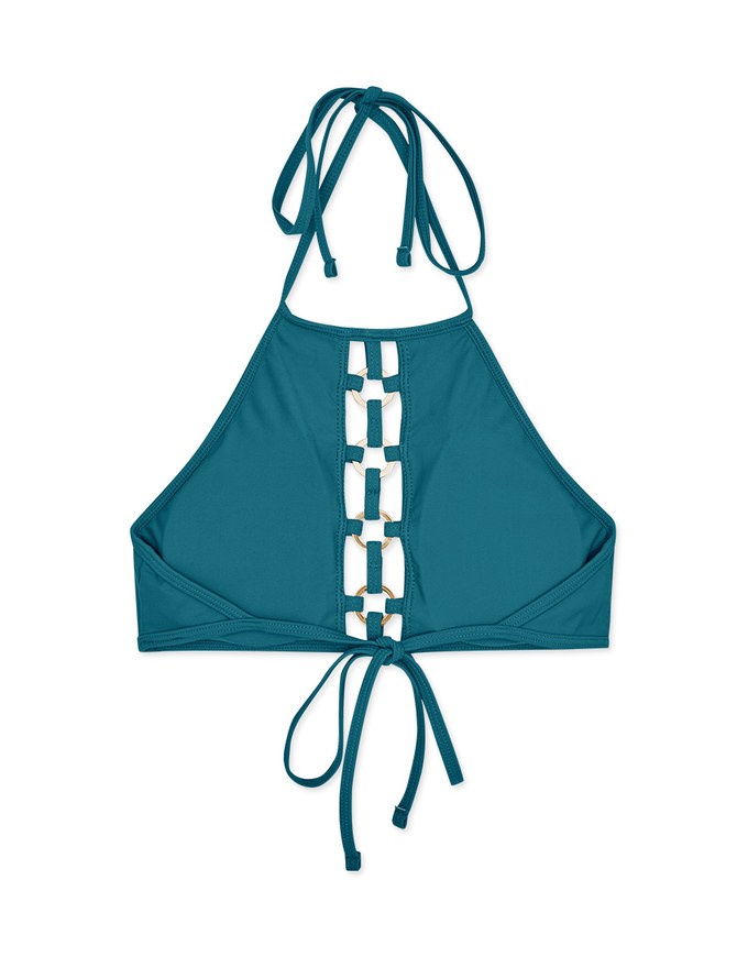 【PUSH UP】Hollow Metal Ring Accessories Halter Push Up Bikini Top
