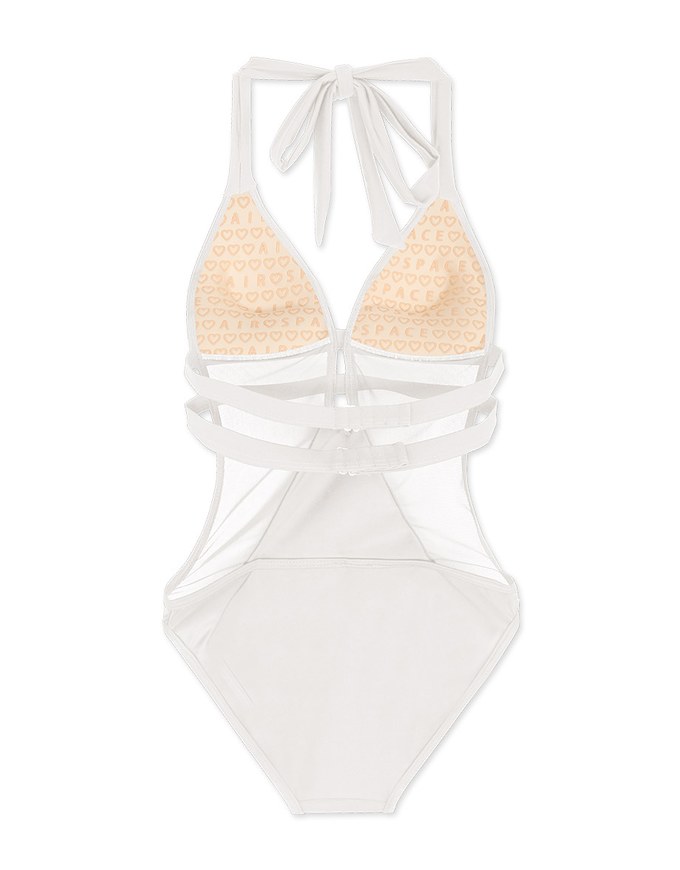 【PUSH UP】One Piece Swimsuit Bikini With Partial See Through Mesh