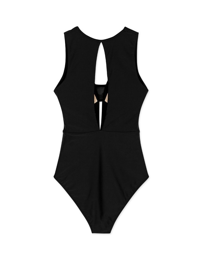 【TIFFANY】Deep V Hollow One-Piece Swimsuit Push Up Bra Padded