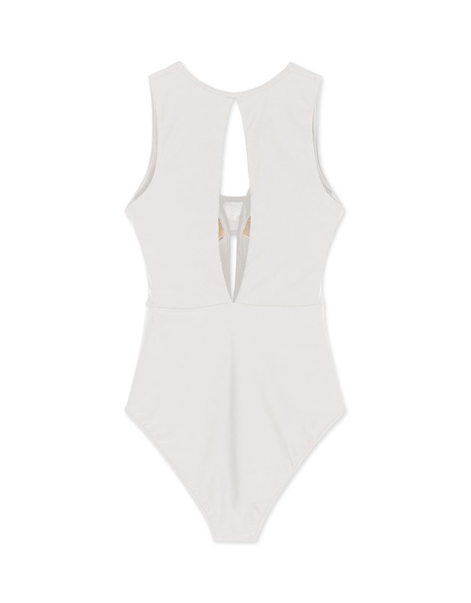 【TIFFANY】Deep V Hollow One-Piece Swimsuit Push Up Bra Padded