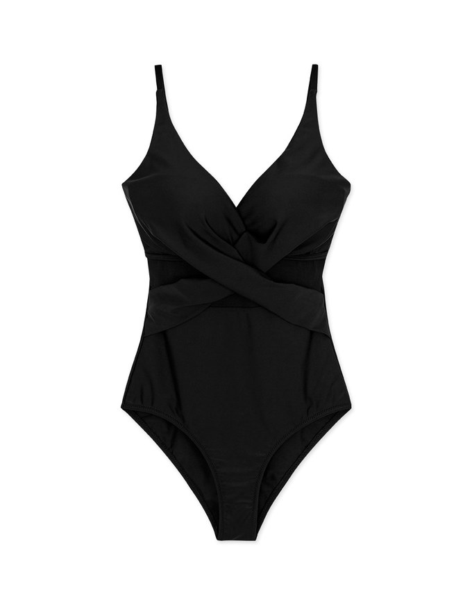 【TIFFANY】Criss Cross Mesh One-Piece Swimsuit Push Up Bra Padded