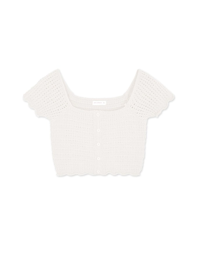 Square Neck Button Crochet Crop Top