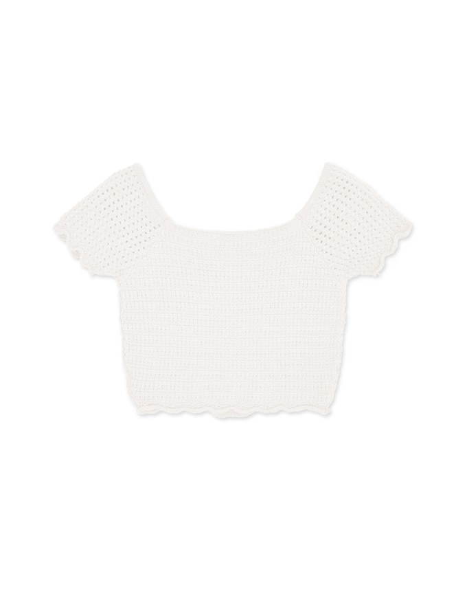 Square Neck Button Crochet Crop Top