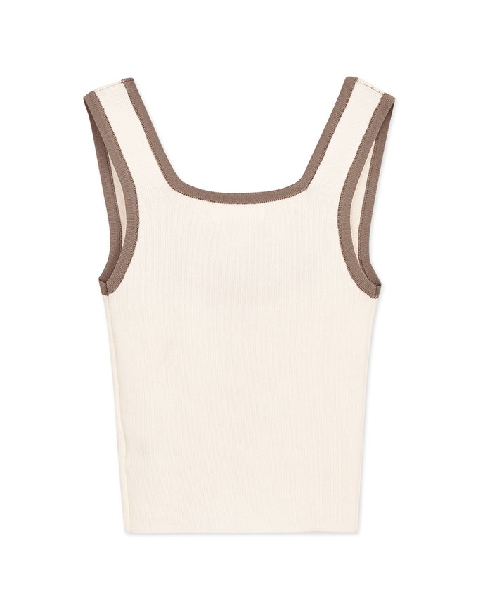 Vintage Button Contrast Knit Crop Tank Top