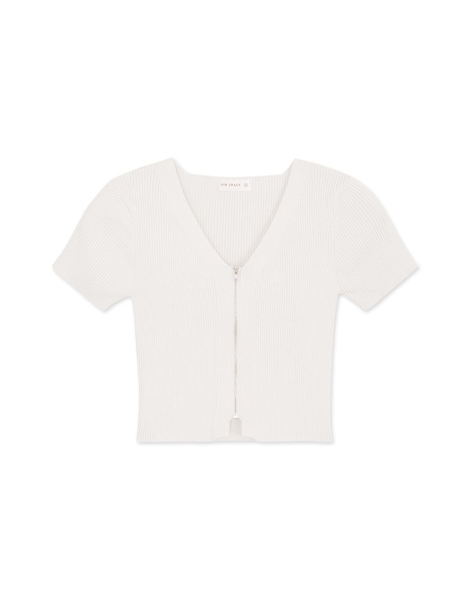 Front Zipper Short Knit Top