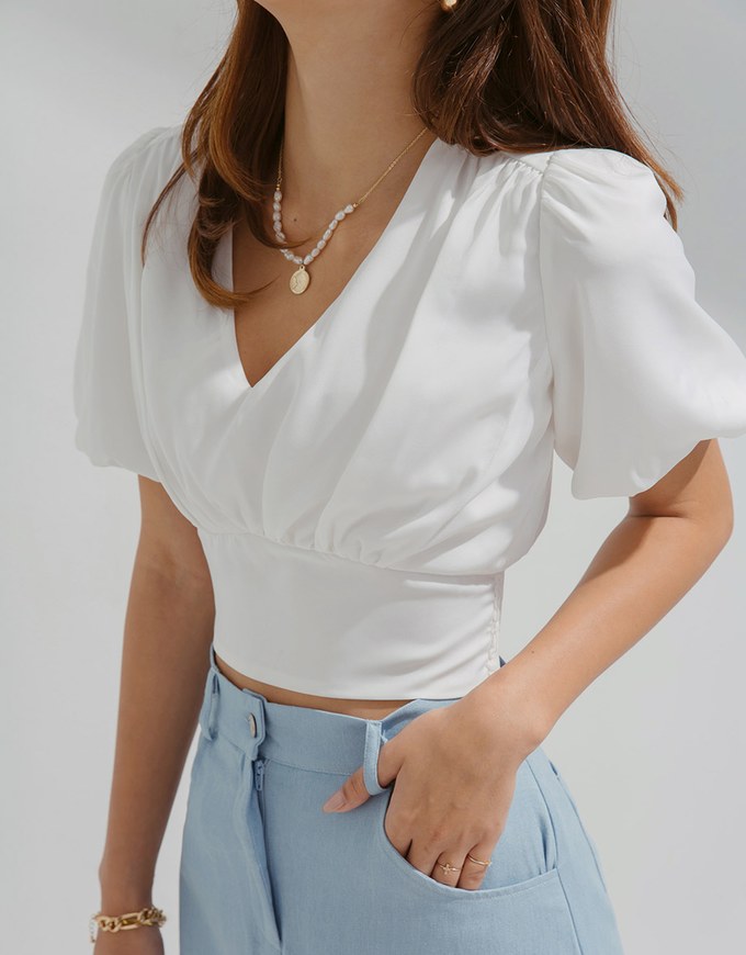 Urban Chic V-Neck Scrunch Puff Sleeve Top