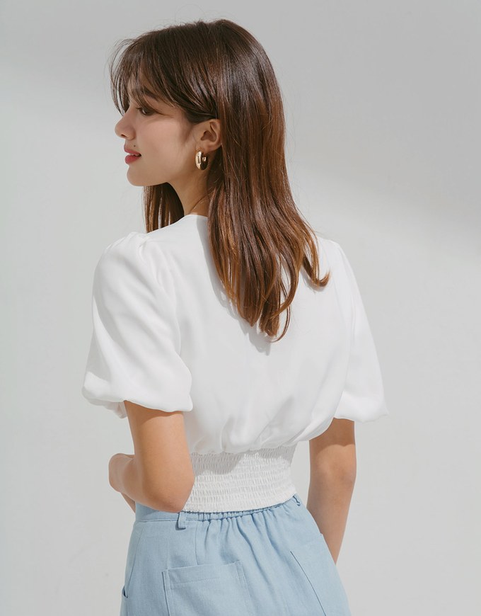 Urban Chic V-Neck Scrunch Puff Sleeve Top