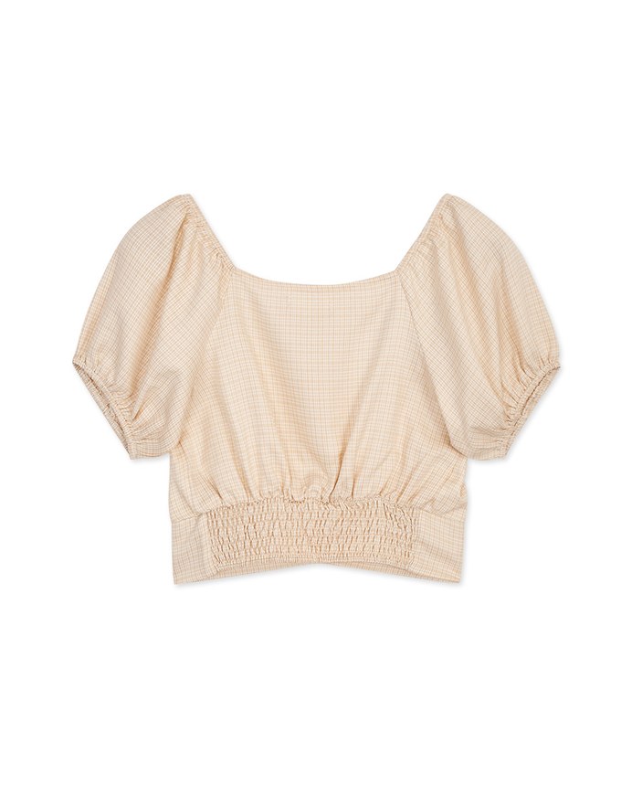 2WAY Fine Checkered Puff Sleeve Crop Top