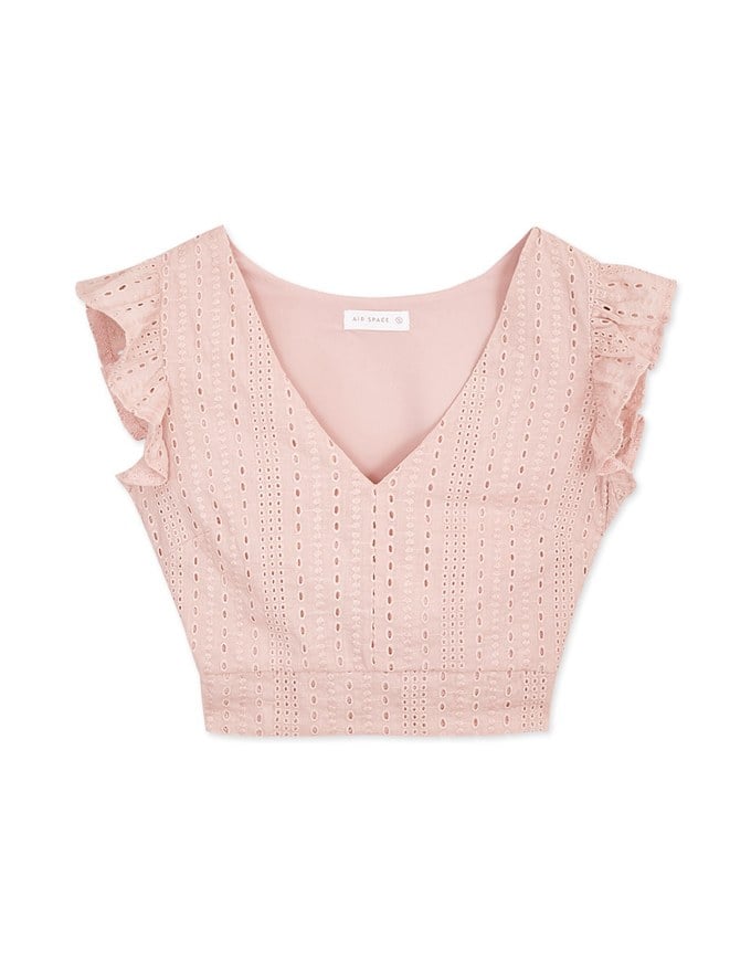 Eyelet Lace Ruffled Sleeve Crop Top