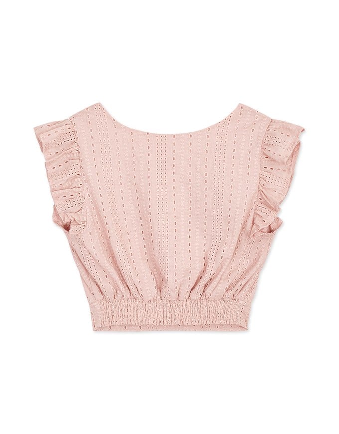 Eyelet Lace Ruffled Sleeve Crop Top
