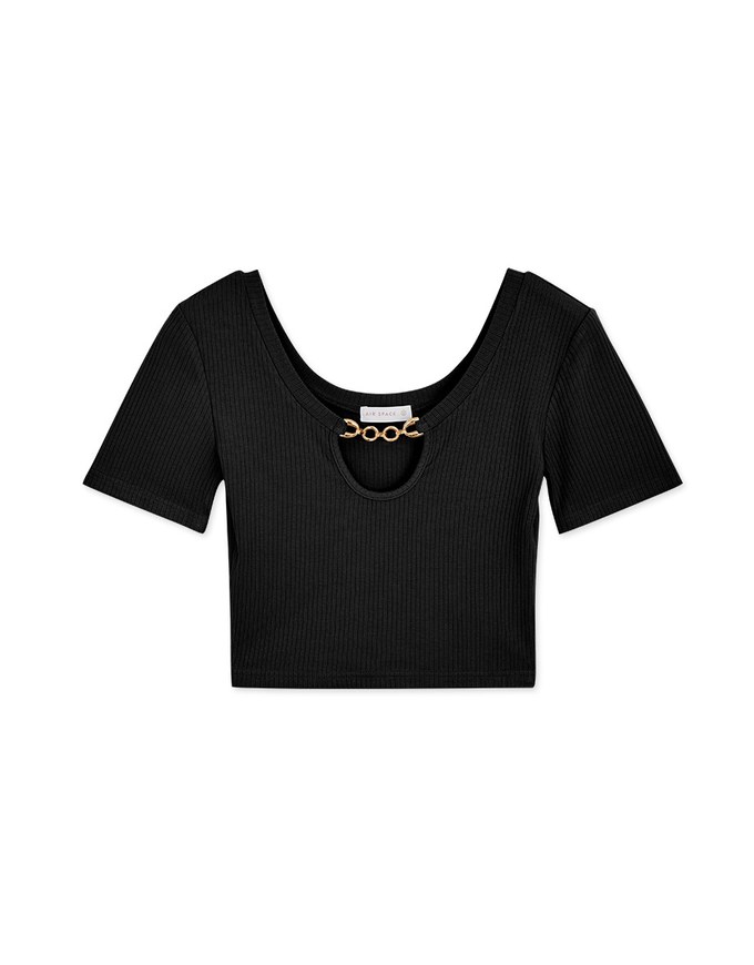 Understated Elegant Metallic Chain Crop Top