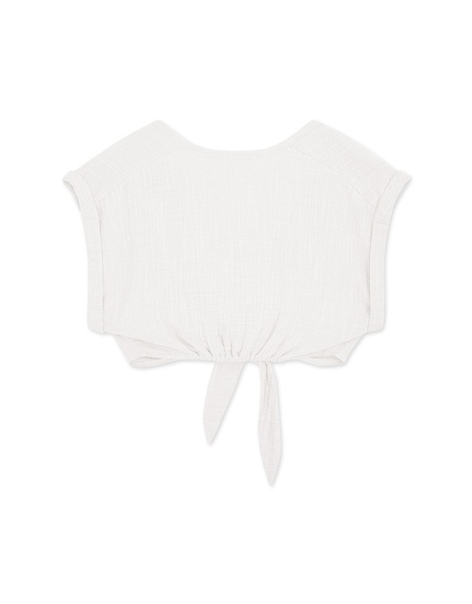Crinkled Front-Tie Sleeveless Crop Cotton Top