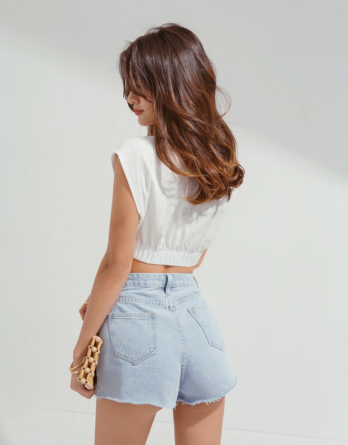 Micro-Permeable Pleated Lapel Crop Top