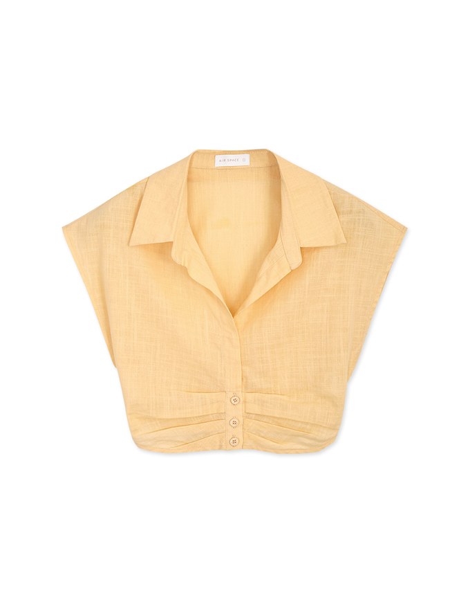 Micro-Permeable Pleated Lapel Crop Top
