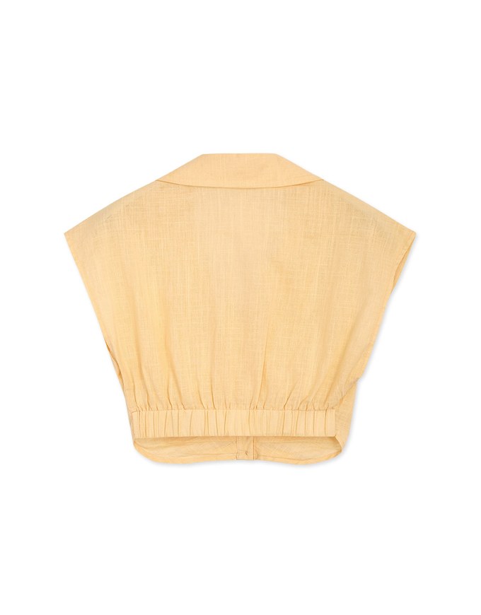 Micro-Permeable Pleated Lapel Crop Top