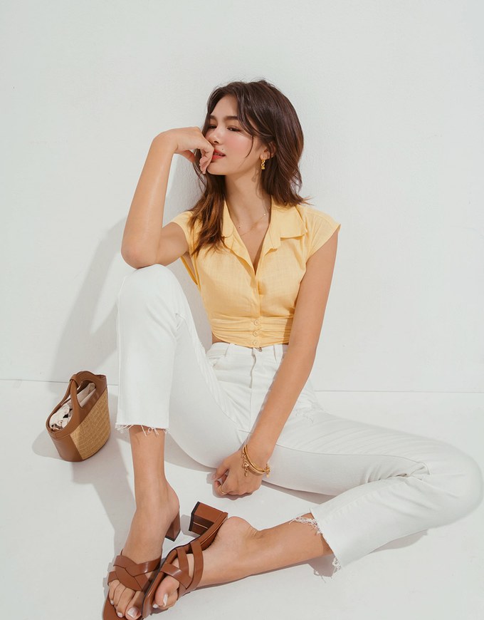Micro-Permeable Pleated Lapel Crop Top