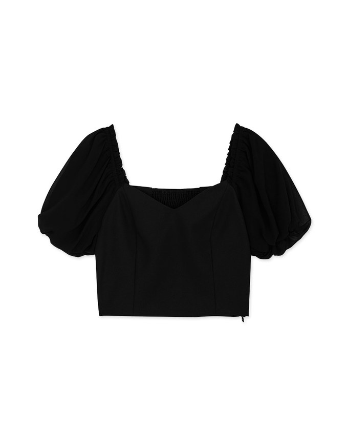 Retro Square Neck Puff Sleeves Crop Top