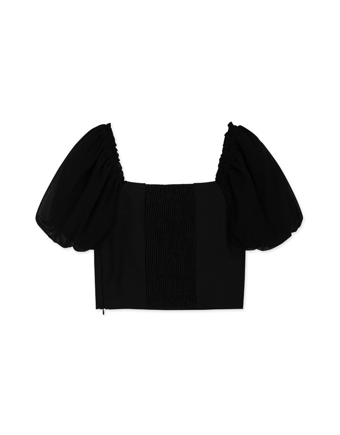 Retro Square Neck Puff Sleeves Crop Top
