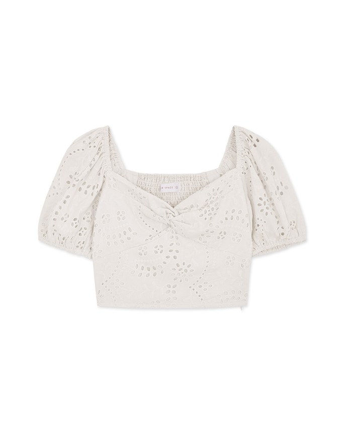 Embroidered Square Neck Twist Crop Top