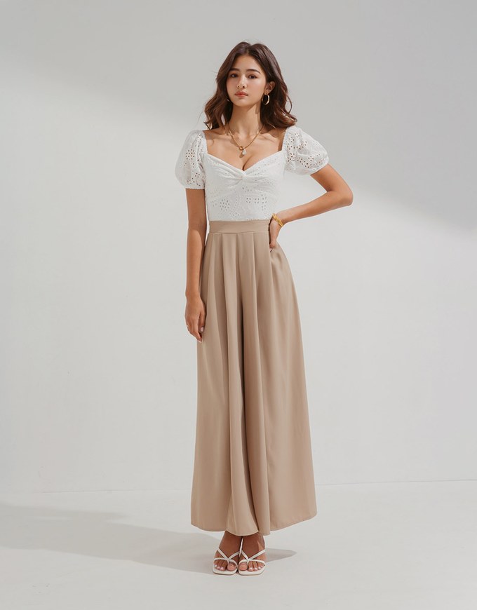 Embroidered Square Neck Twist Crop Top