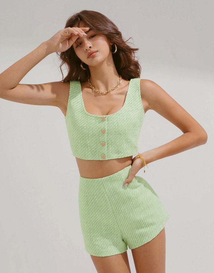 Tweed Gold Button Short Vest