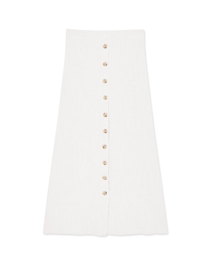 Crinkled Button Down Slit Maxi Skirt