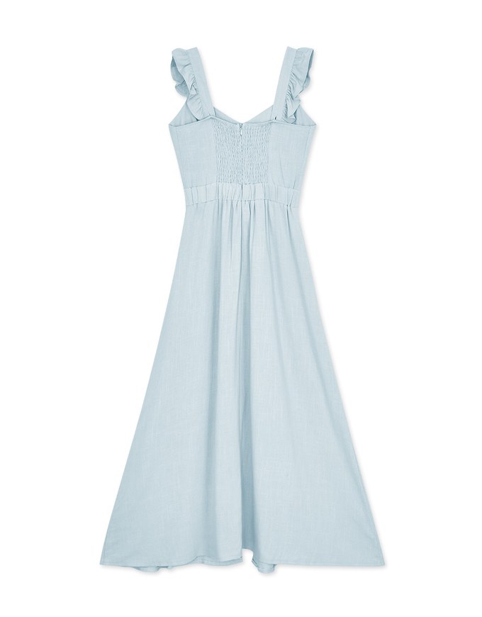 Soigné Ruffled Shoulder Strap Slit Maxi Dress