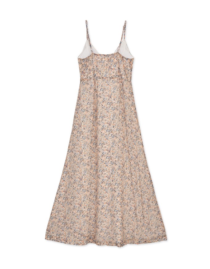 Thin Strap Ditsy Floral Button Down Slit Maxi Dress (With Padding)
