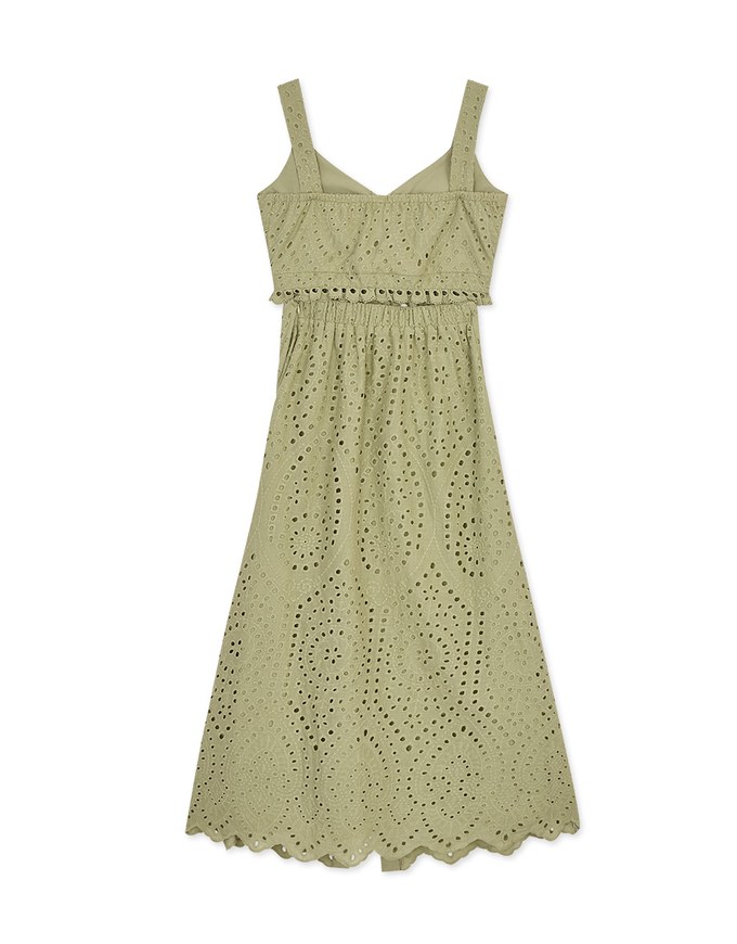 Embroidered Lace Hollow Waist Maxi Dress