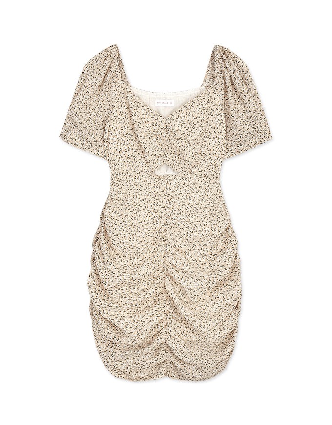 French Style Ditsy Floral Small Hollow Wrinkle Mini Dress