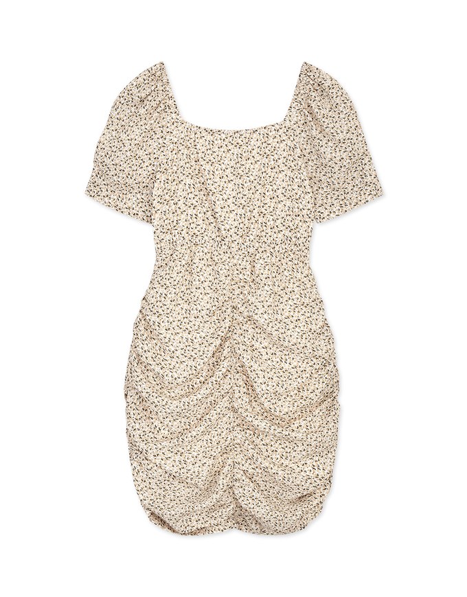 French Style Ditsy Floral Small Hollow Wrinkle Mini Dress
