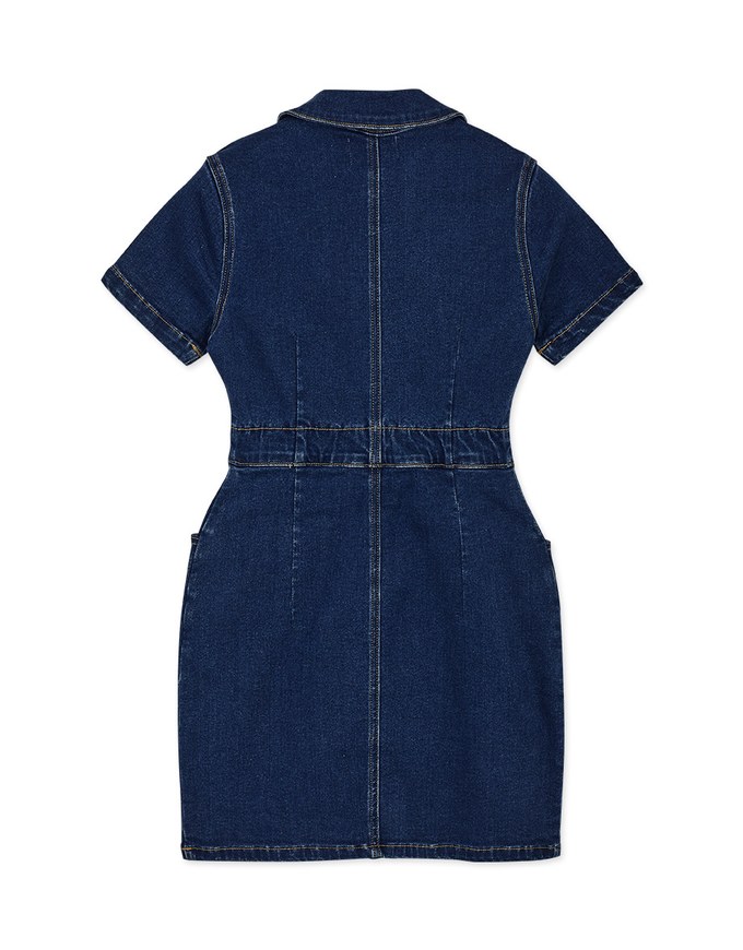 Deep V Lapel Fitted Short Denim Jeans Dress