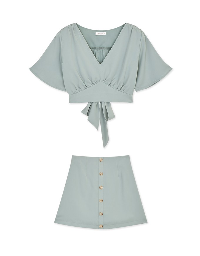 Dainty V-Neck Tie Back Top + Skorts Set Wear