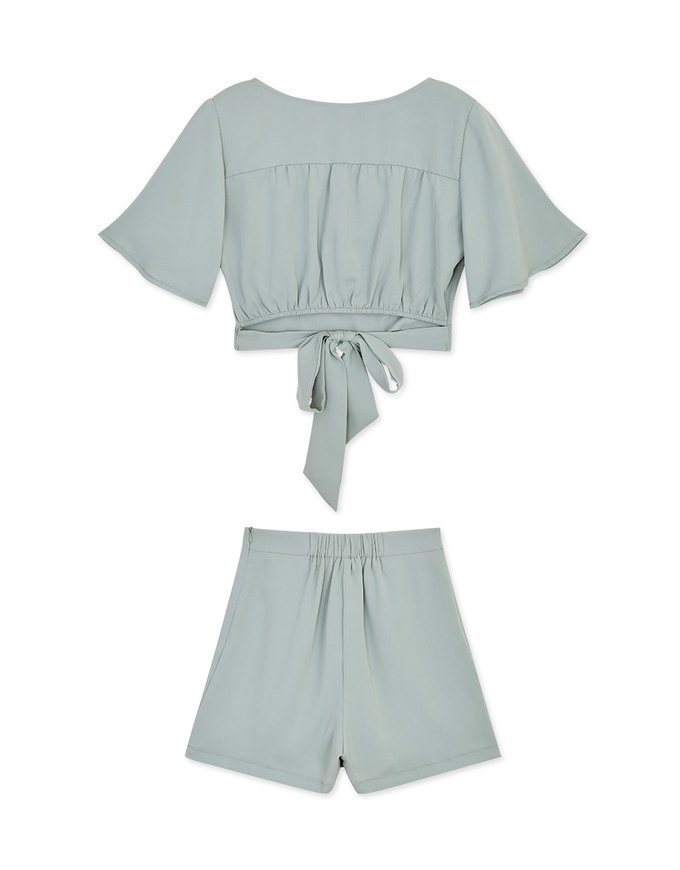 Dainty V-Neck Tie Back Top + Skorts Set Wear