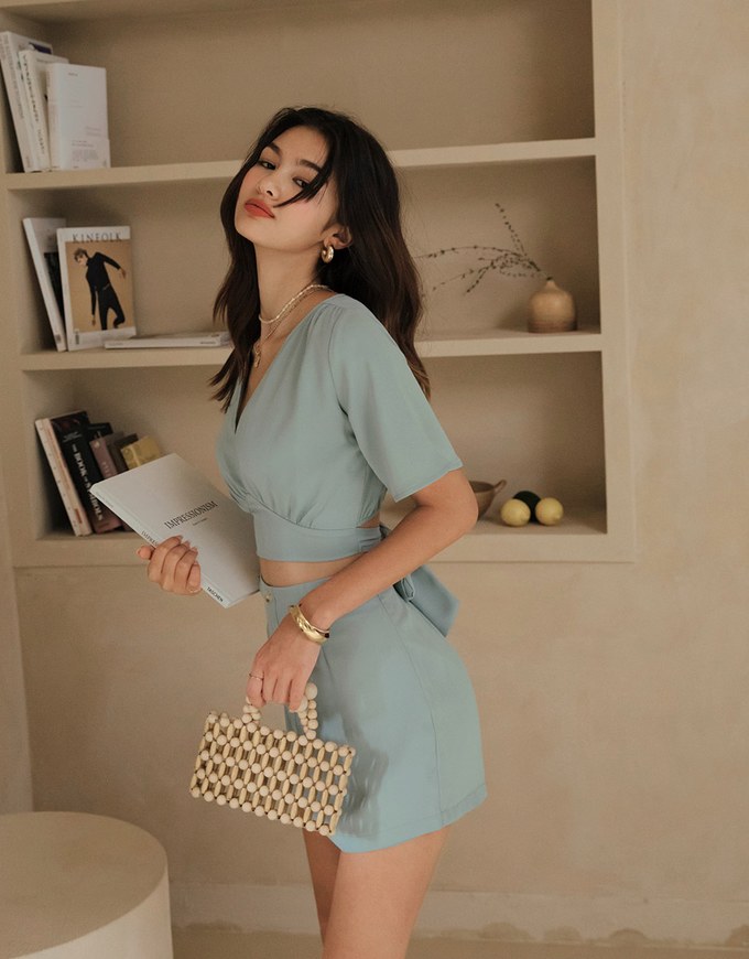 Dainty V-Neck Tie Back Top + Skorts Set Wear
