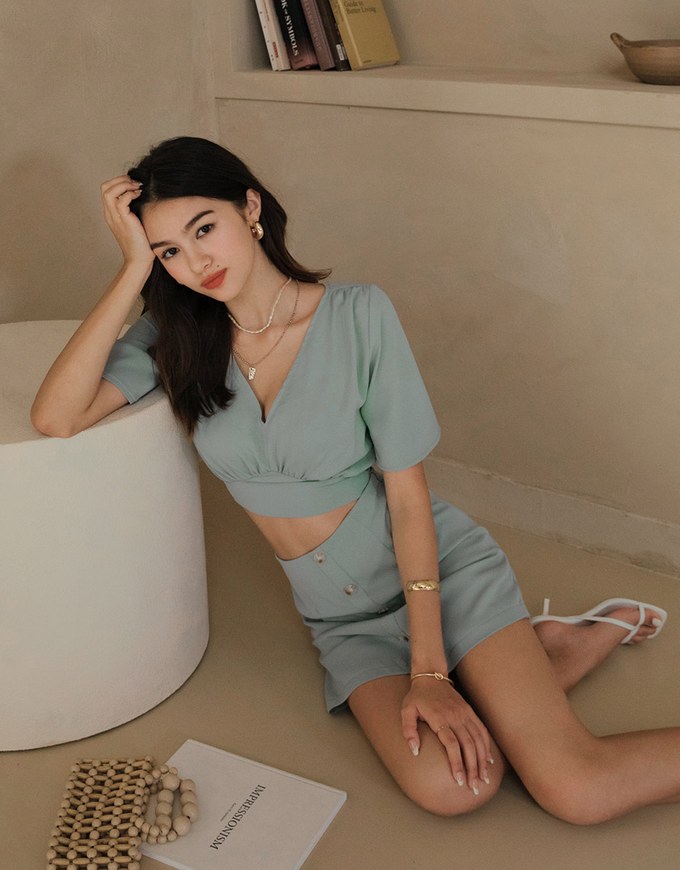 Dainty V-Neck Tie Back Top + Skorts Set Wear