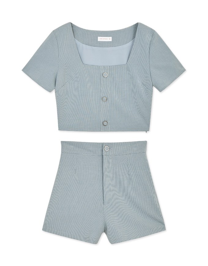 Square Neck Fine Gingham Top + Shorts Set Wear