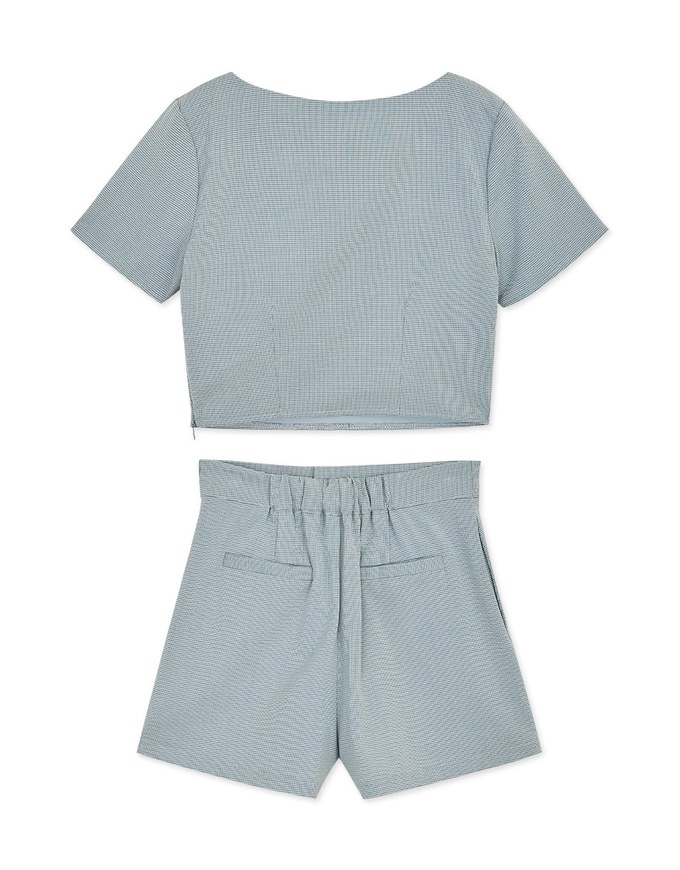 Square Neck Fine Gingham Top + Shorts Set Wear